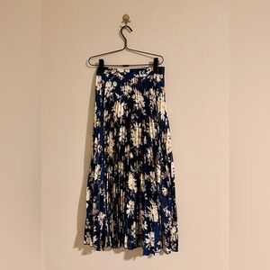 Abercrombie & Fitch Satin Floral Midi Skirt - Blue and Cream